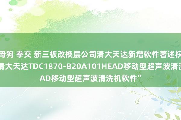 母狗 拳交 新三板改换层公司清大天达新增软件著述权信息：“清大天达TDC1870-B20A101HEAD移动型超声波清洗机软件”