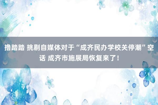 撸踏踏 挑剔自媒体对于“成齐民办学校关停潮”空话 成齐市施展局恢复来了！