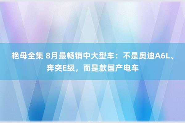 艳母全集 8月最畅销中大型车：不是奥迪A6L、奔突E级，而是款国产电车