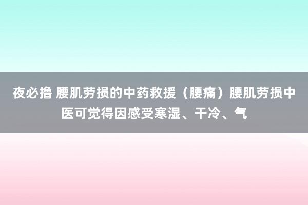 夜必撸 腰肌劳损的中药救援（腰痛）腰肌劳损中医可觉得因感受寒湿、干冷、气