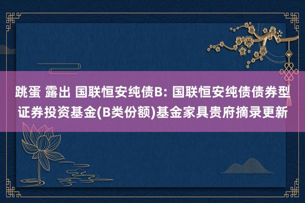 跳蛋 露出 国联恒安纯债B: 国联恒安纯债债券型证券投资基金(B类份额)基金家具贵府摘录更新