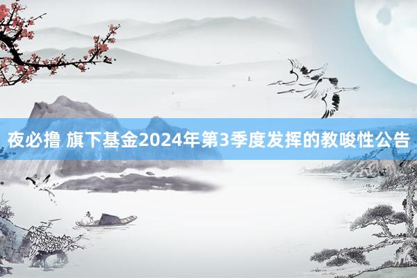 夜必撸 旗下基金2024年第3季度发挥的教唆性公告