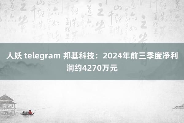 人妖 telegram 邦基科技：2024年前三季度净利润约4270万元