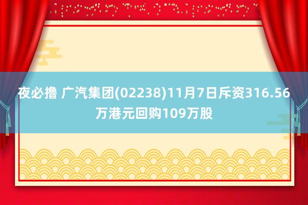 夜必撸 广汽集团(02238)11月7日斥资316.56万港元回购109万股