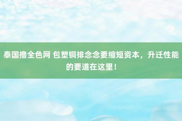 泰国撸全色网 包塑铜排念念要缩短资本，升迁性能的要道在这里！