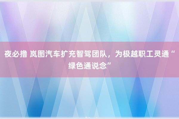 夜必撸 岚图汽车扩充智驾团队，为极越职工灵通“绿色通说念”